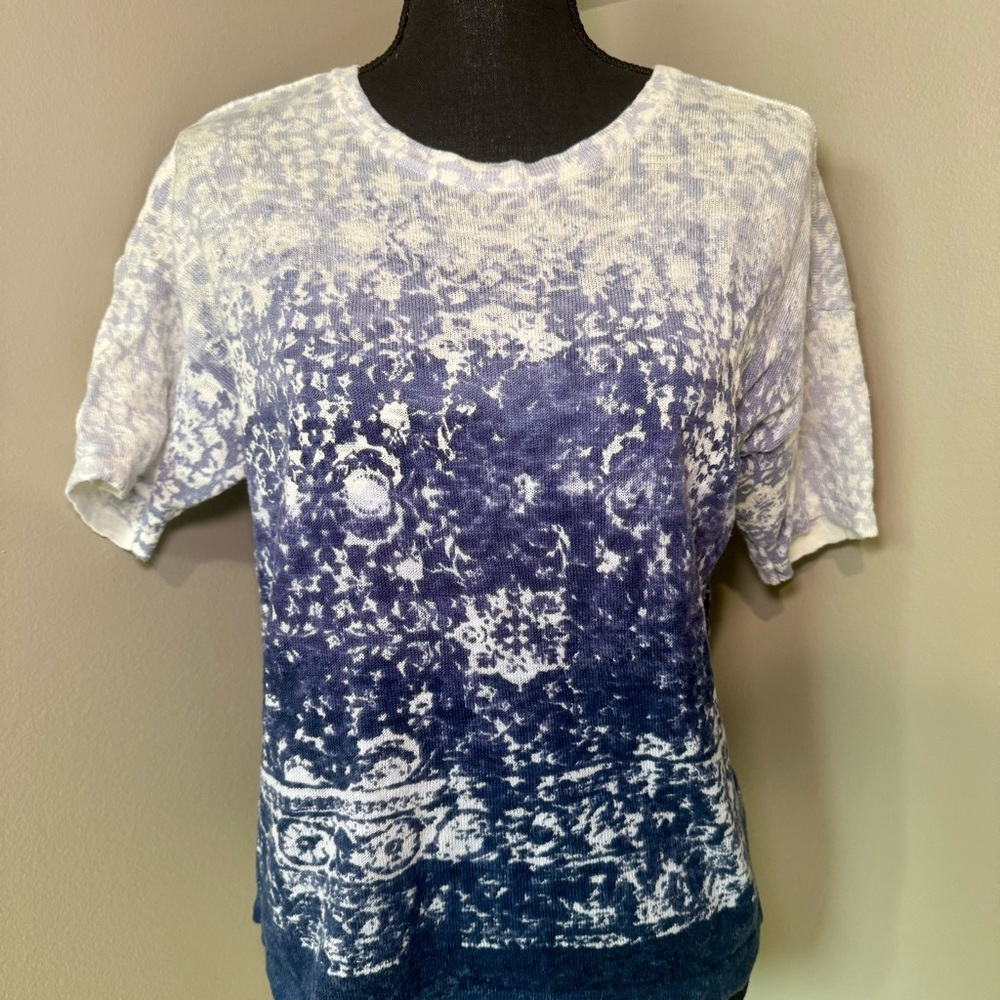 J. Jill Pure Jill Linen Blend Dolman Sleeve Beachy Blue Ombre Open Back‎ Top XS